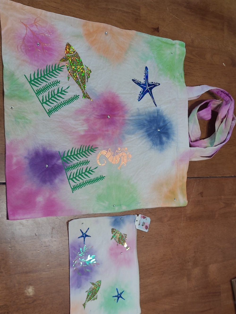 Kids Tie-Dye Sea Life Tote Bag and Pouch - Multicolor